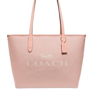 Baby blush pink COACH Horse & Carriage jacquard city tote